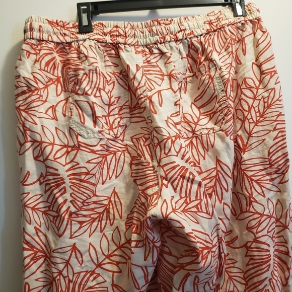 Lane Bryant Pull On Linen Blend Pants Cream Red Palm Leaf Print Womens 14/16 - Picture 11 of 12